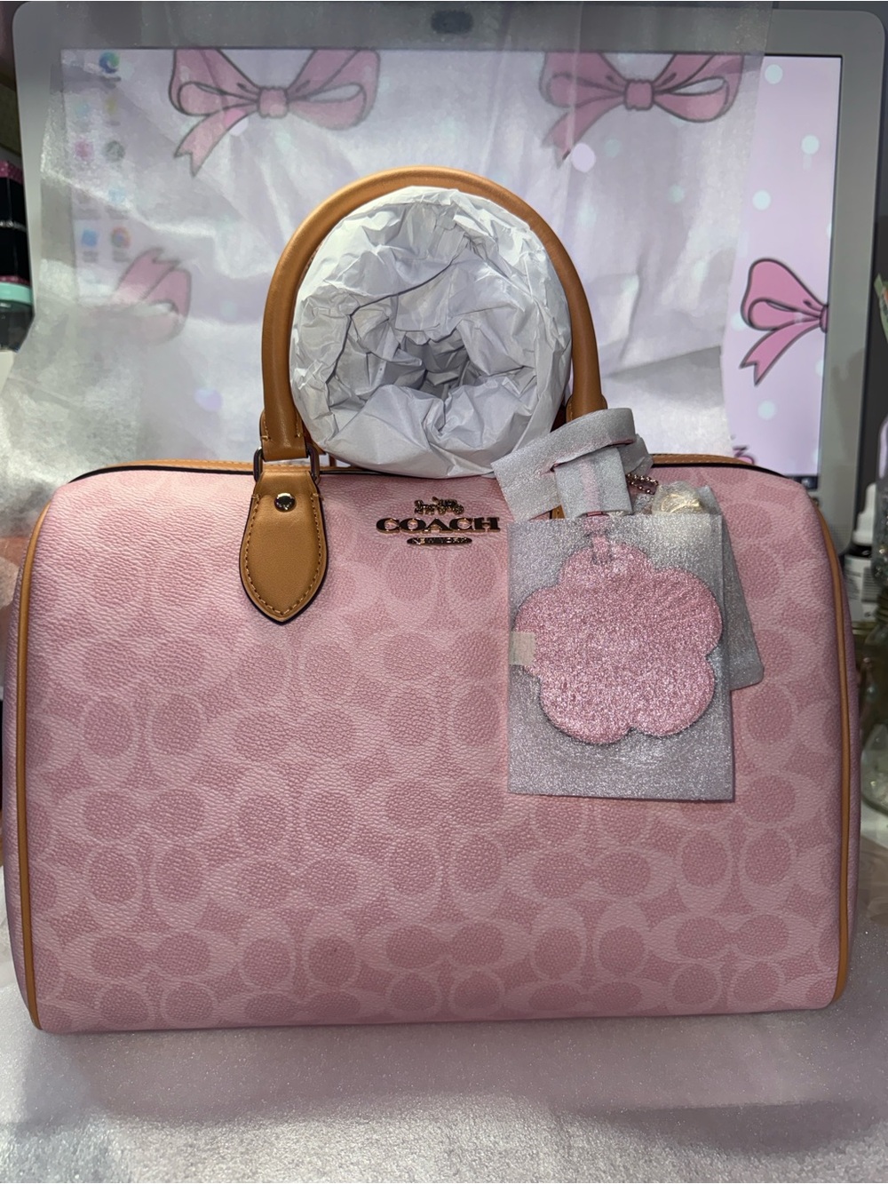 Coach Rowan Large Satchel Bag Signature Canvas with Charms CEA19 Powder Pink NWT